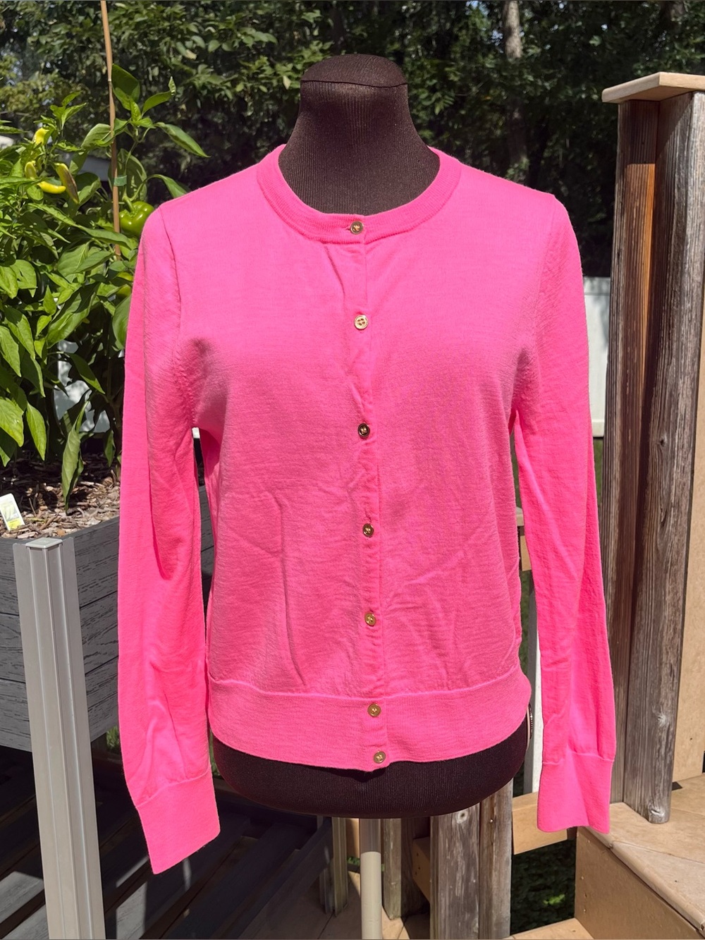 J.Crew Neon Pink Lightweight 100% Merino Wool Jackie Cardigan Sweater Size XL